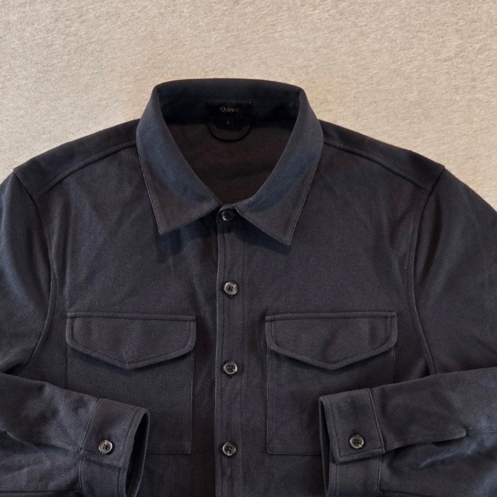 Quince Cotton Pique Knit Overshirt Mens Large Black Organic Blend Shacket L - Picture 6 of 10